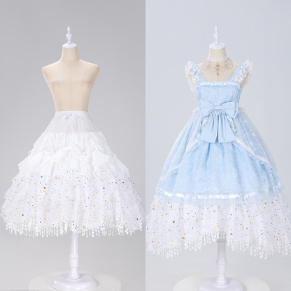 長さのあるフィッシュボーン型のキラキラ輝く星がゴージャスなホワイト/ベージュ/ブラックの調節可能なペチコート