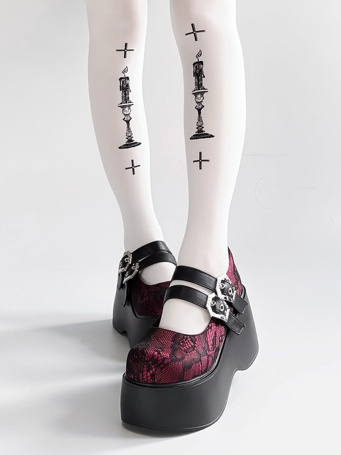 Punk - Black Red Sole Design Coffin-Shaped Buckle Shoes Platform