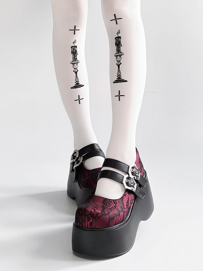 Punk - Black Red Sole Design Coffin-Shaped Buckle Shoes Platform