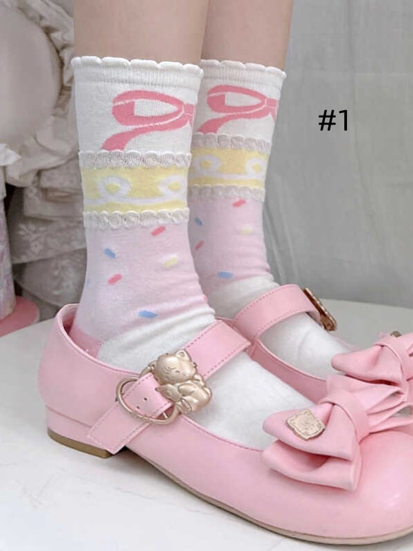 フリルカフプリントデザインカーフソックス