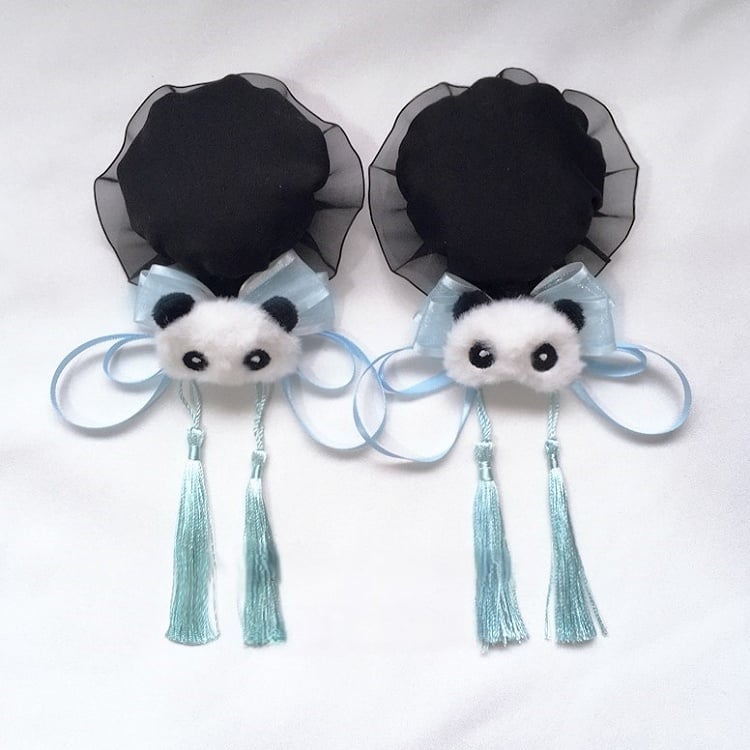 Black Hairclips Cheongsam Trim Tassels Lace Panda Style