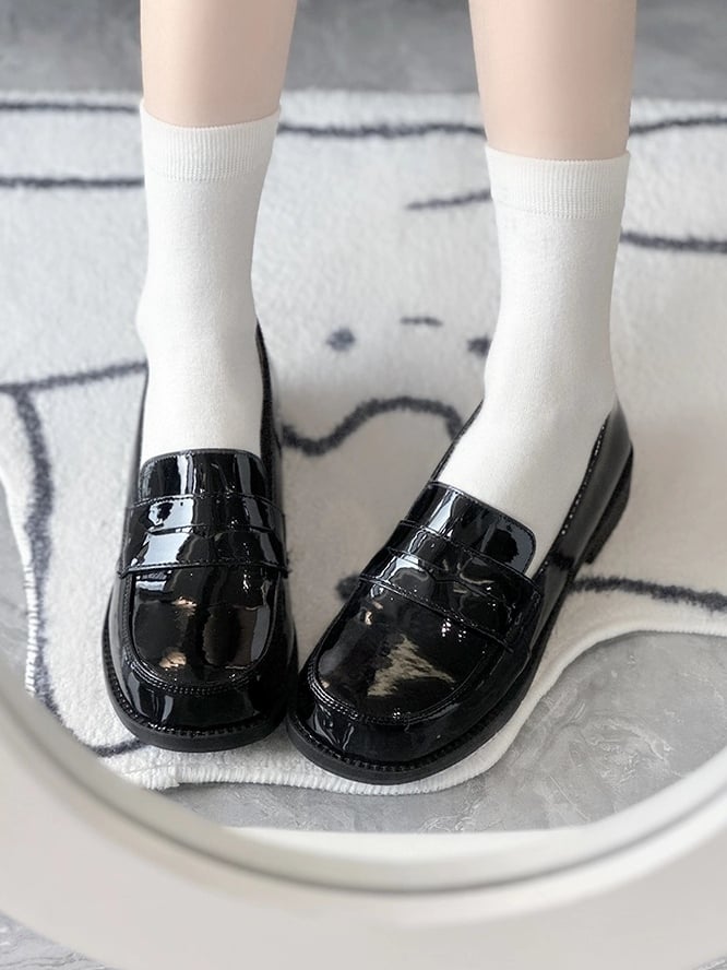 Black in Low-heel Style PU Slip-Ons Preppy