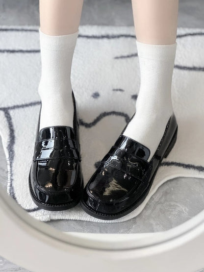 Black in Low-heel Style PU Slip-Ons Preppy