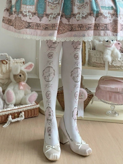 Sweet Lolita Tights with Floral Print in Three Colors - ROJI ROJI
