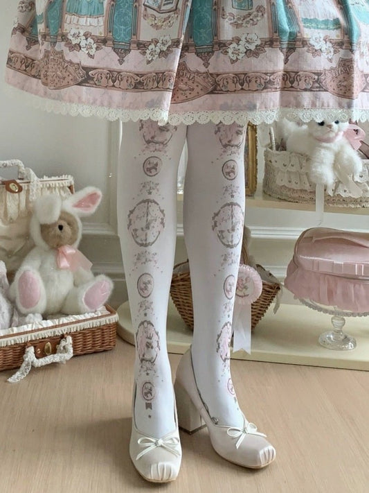 Sweet Lolita Tights with Floral Print in Three Colors - ROJI ROJI