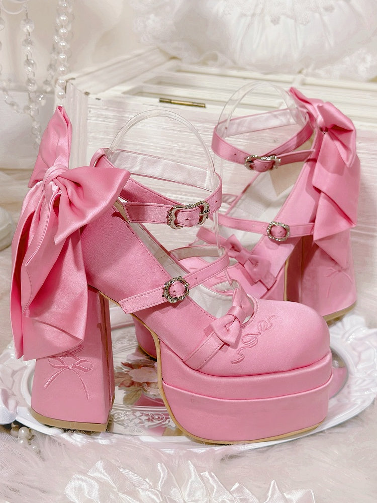 クラシックヒール メアリーロリータ ハイ ボウノット ピンク プラットフォーム エレガント ジェーンズ