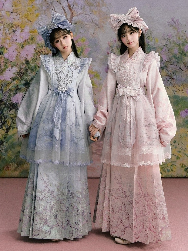 Purple Hanfu-Inspired Chinese Style Long Sleeve Top with Floral Print - Yimu Walnut