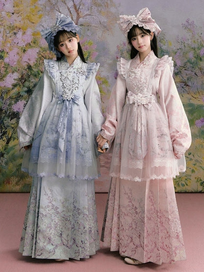 Purple Hanfu-Inspired Chinese Style Long Sleeve Top with Floral Print - Yimu Walnut