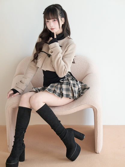 Coat Wool Kei Style Beige Blend Cropped Closures Pure Toggle Jirai with