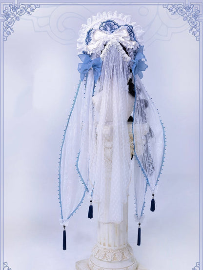 Blue Bonnet and with White Detachable Veil