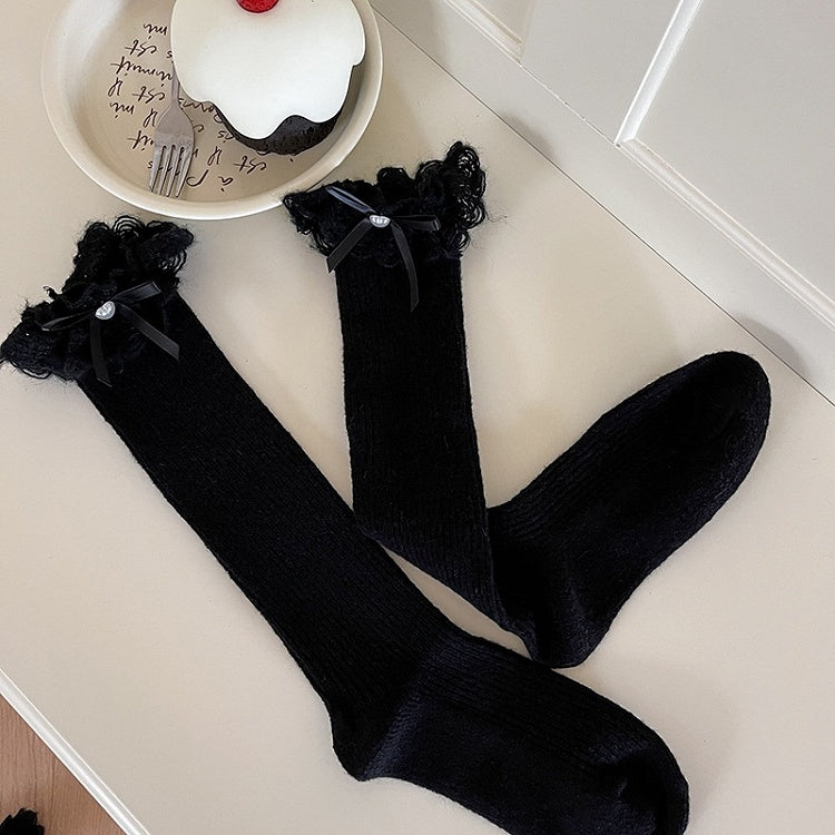 ホワイトロリータ リボン結び レースカフスカーフソックス