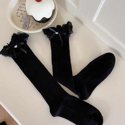ホワイトロリータ リボン結び レースカフスカーフソックス