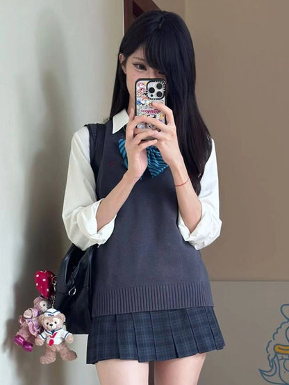 Green Pleated Pattern Skirt Plaid JK Uniform 39CM