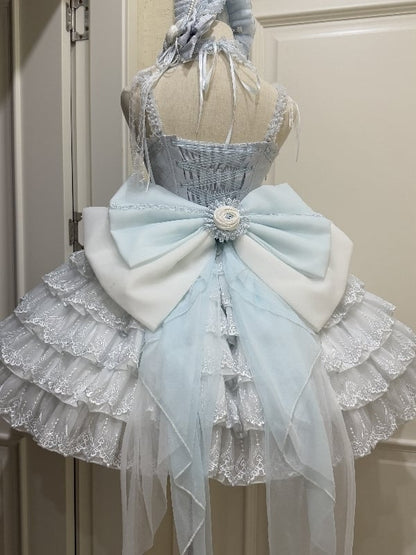 Zug Beige Groß / Rosa Schleife Blau