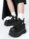 Shoes Stud Black Crisscross - Lace Platform Straps with Rock Details Punk Velcro Trim