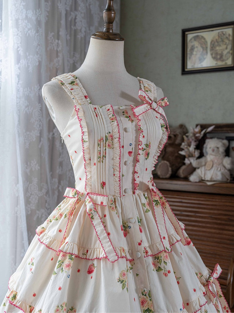 Bunny Lolita Grünes Kleid Print Saum Fashion House Pink Floral und