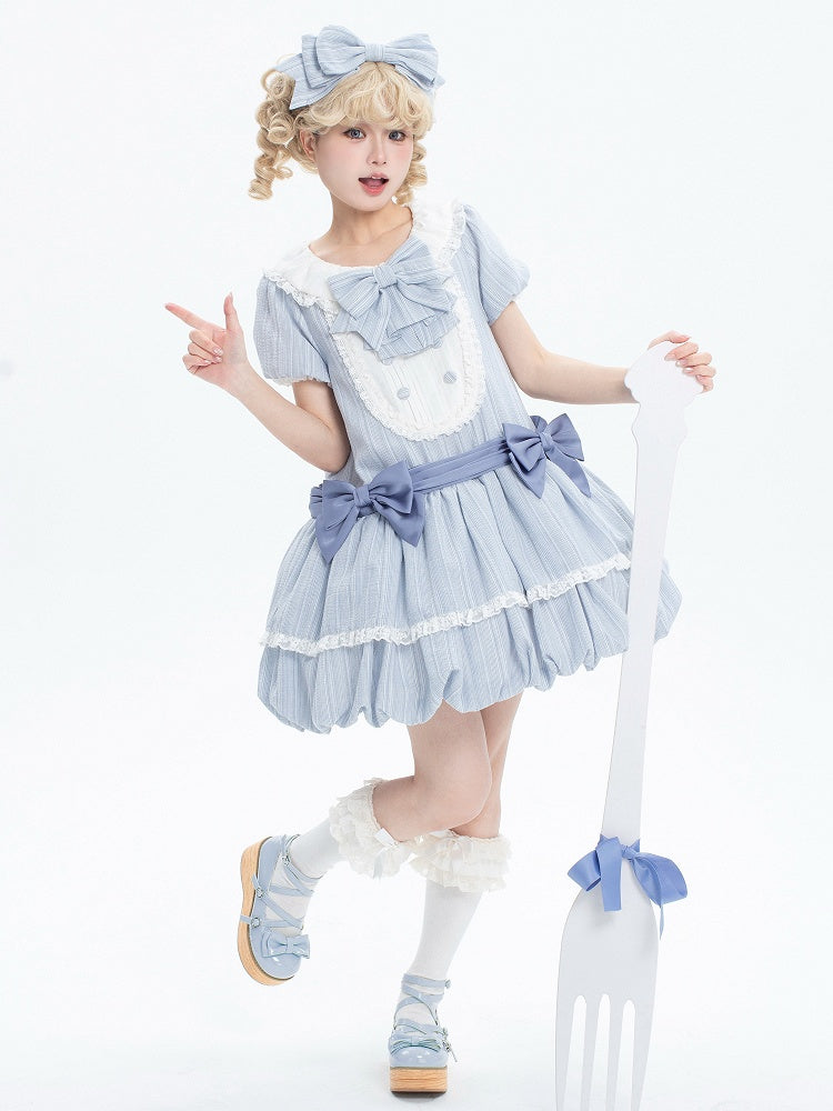 Summer Bubble Puff Blue Skirt Lolita Dress Cotton Sleeves