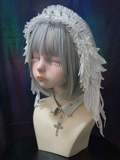 White Lace Headband with Stud Ornaments - Strange Sugar