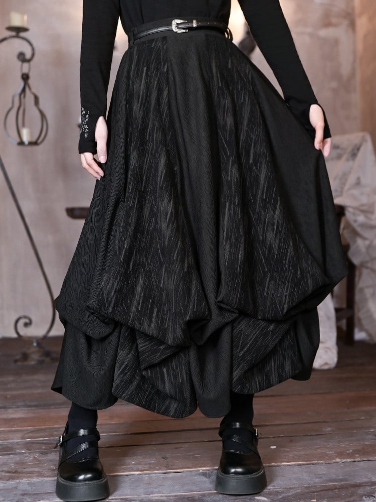 Slant - Black Two-Way Cheongsam Pockets Goth Skirt