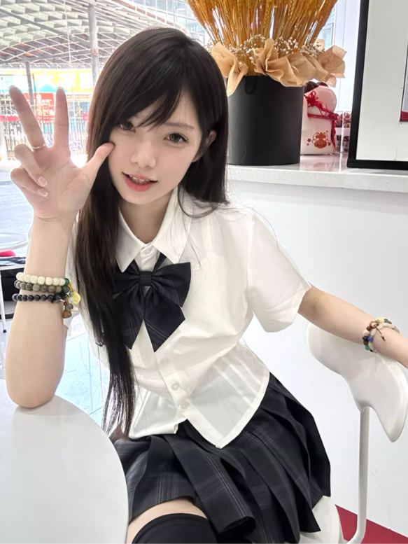 Gray Dark Plaid 45CM Pattern Pleated Uniform JK Skirt