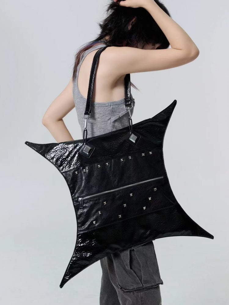 ゴシックパンクスタッズブラック四角星バッグ