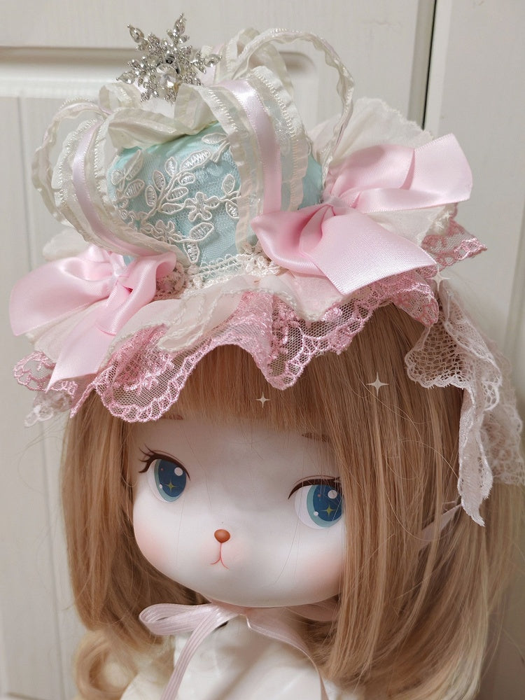 Pink Lace Clips Mint With Mini Crown Hat Green Lolita