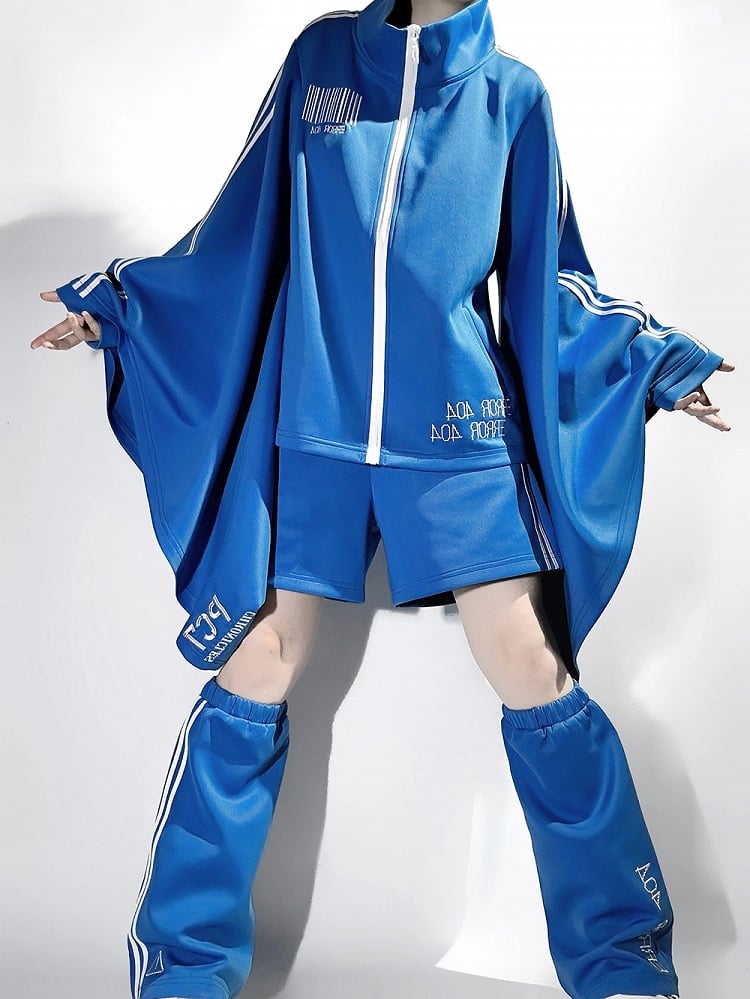 Lolita with Wide Ouji Sleeves Techwear Blue Sporty Jacket Cyberpunk