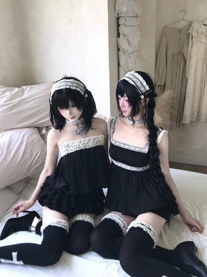 Black Gothic Tiered Ruffle Skort for Alternative Fashion - Damn Girl
