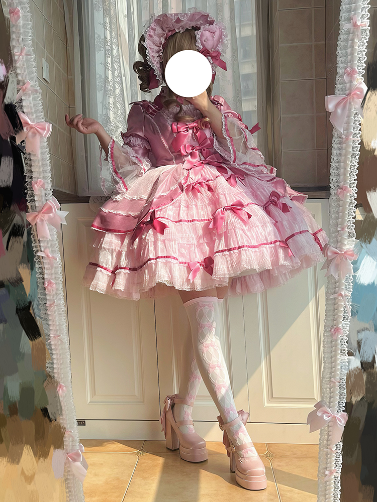 von abnehmbaren Mary High Platform Bowknot Janes Lily Pink Heel the Valley Embroidery Block