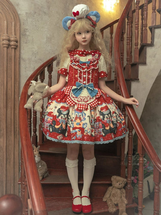 Puppy's Toy House Red Sweet Lolita Overall Dress / Full Set