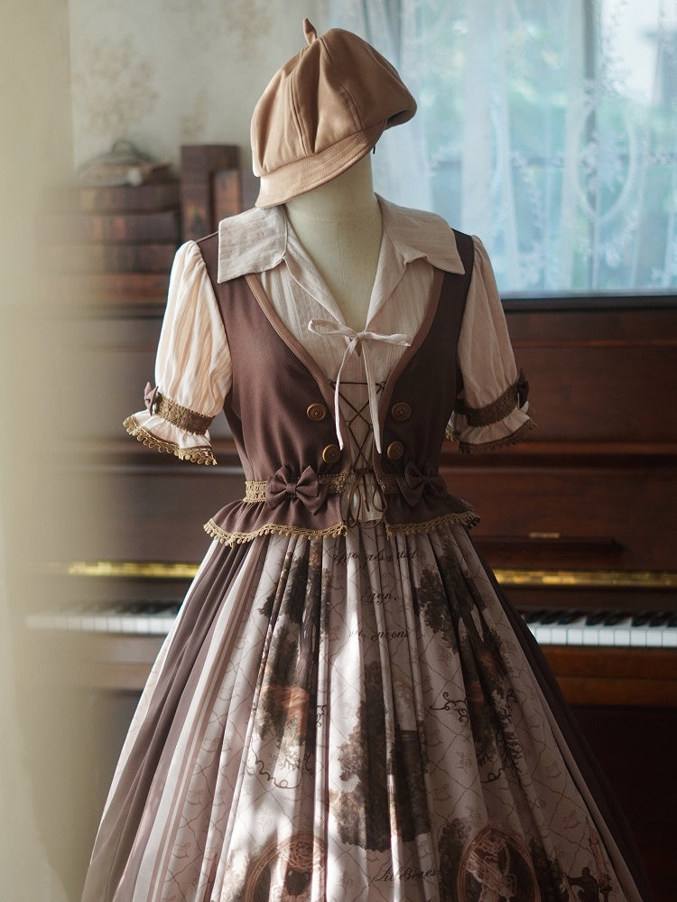 Brown Waistcoat Bodice Tree House Lolita Dress Fake Two-pieces Lolita One Piece