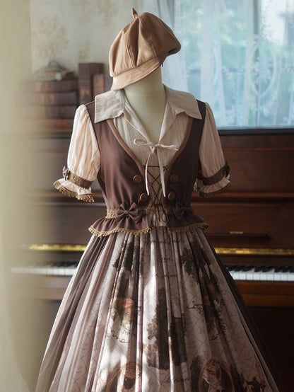 Brown Waistcoat Bodice Tree House Lolita Dress Fake Two-pieces Lolita One Piece