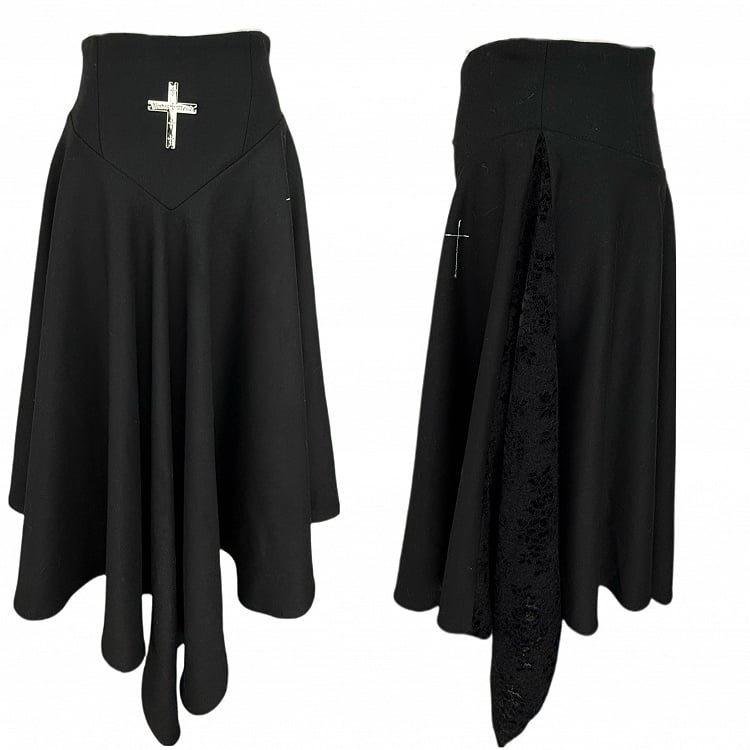 Lace Ankle-Length Cross Stitch Black/Dark Skirt with Gothic Gray Detailing Embroidered