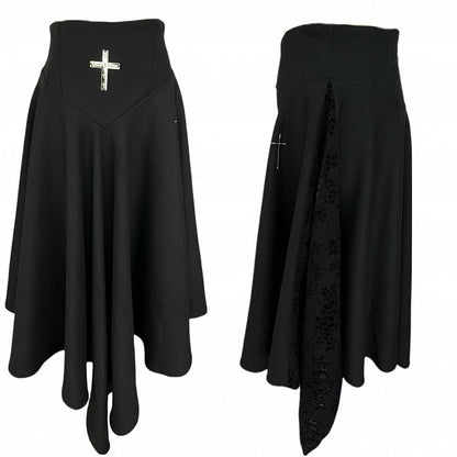 Lace Ankle-Length Cross Stitch Black/Dark Skirt with Gothic Gray Detailing Embroidered