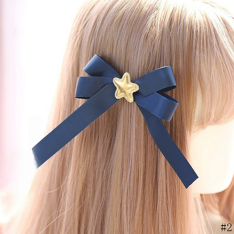 Bowknot Star with Lolita Golden Available Blue Decorations Two Cute Hairclips Options Dark