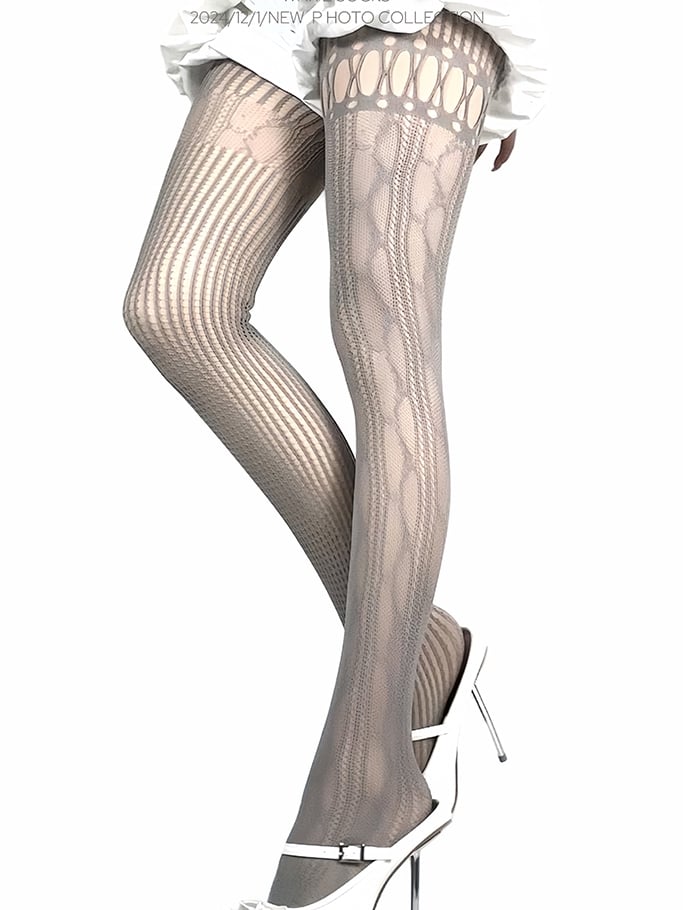 Cutout Options Tights Y2K Fishnet Design 4 Asymmetrical Color