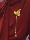 Leaf Detailing Golden Bead Brooch with