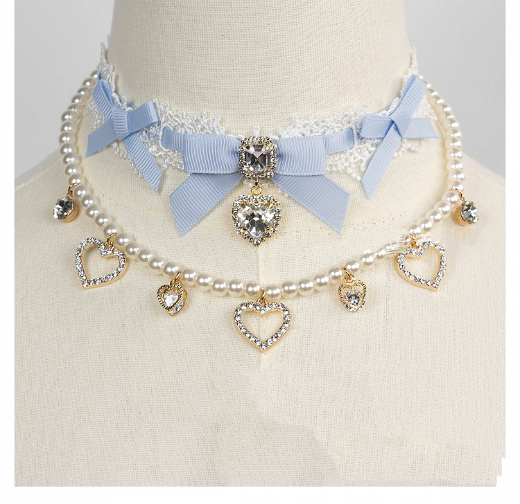 Chain Layer 11 Detachable Double Beaded Heart Jirai Choker Kei Charms Rhinestone with Options
