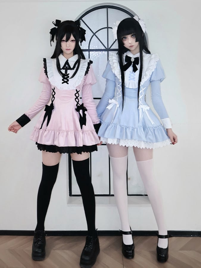 Accents Lacing Bow Lolita Juliette with and Pink Gothic Sleeves Dress