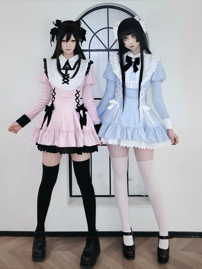 Accents Lacing Bow Lolita Juliette with and Pink Gothic Sleeves Dress