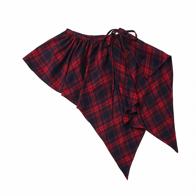 Asymmetric Red & Black Plaid Skirt Overlay - PINK SAVIOR