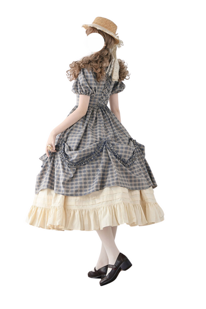 チェックレトロワードロリータペチコートドレスフォレスト+