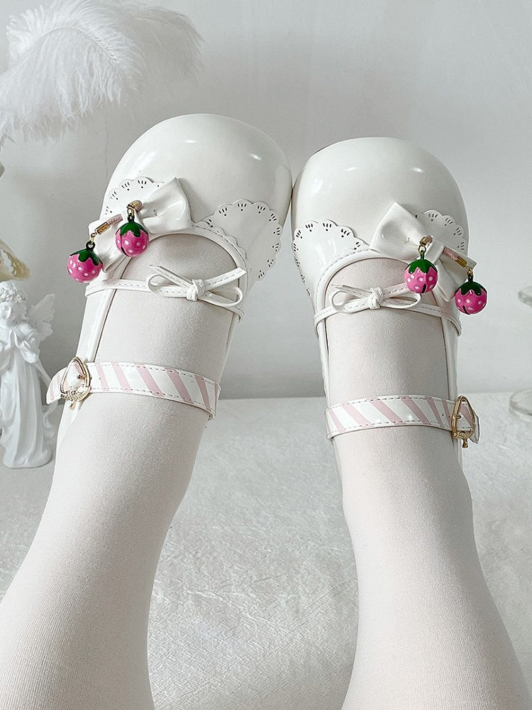 with Jane Shoes Strawberry Bow Sweet Mary Heel 2.5cm Themed White Details Lolita