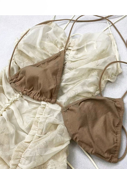 Ruffle Set- Self-tie Beige Dress Trim Skirt Cami Glamorous Straps +