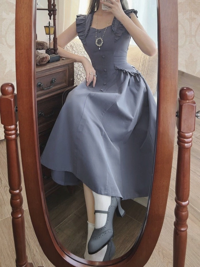 Robe d'été rétro à volants bleu poudré - Forest Wardrobe