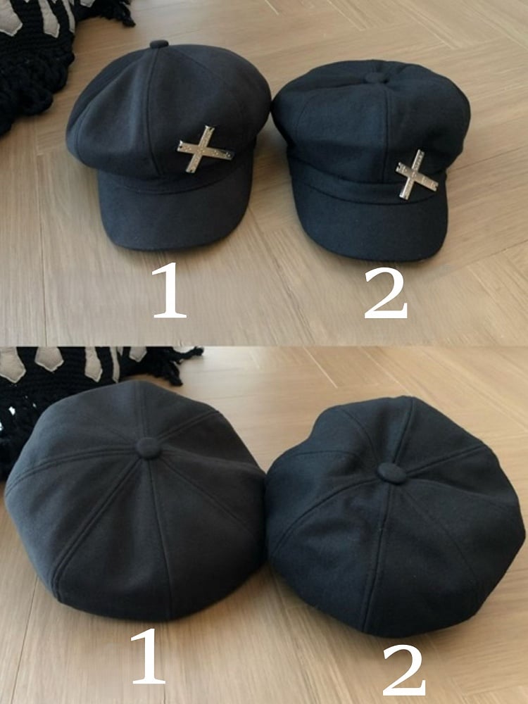 Black Newsboy Cross Cap Gothic Handmade