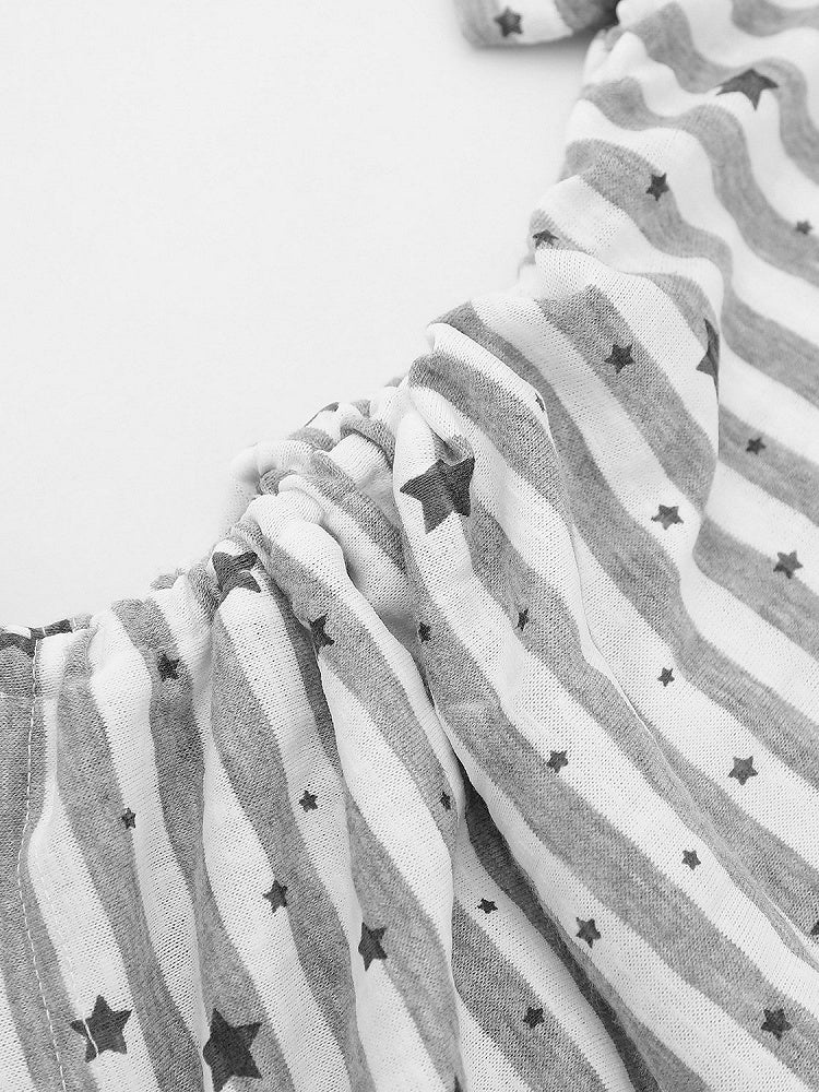 Gray Striped Star Pattern Tee with Drawstring - Languid Park