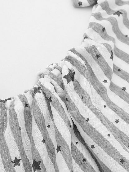 Gray Striped Star Pattern Tee with Drawstring - Languid Park