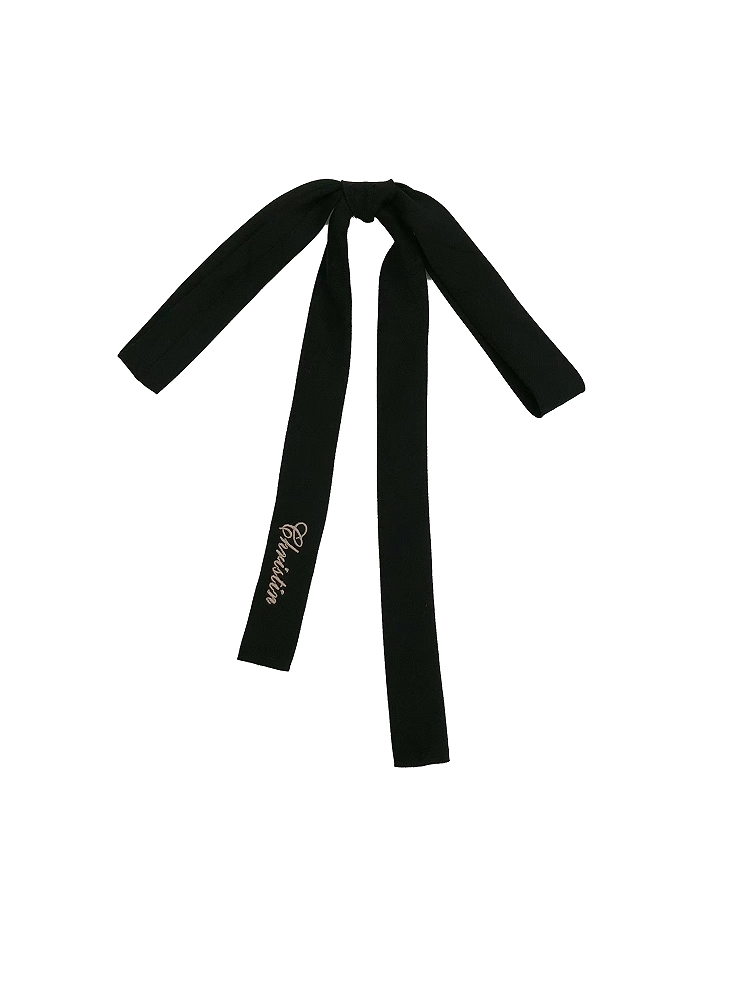 Embroidery Tie with Bow Black Letter