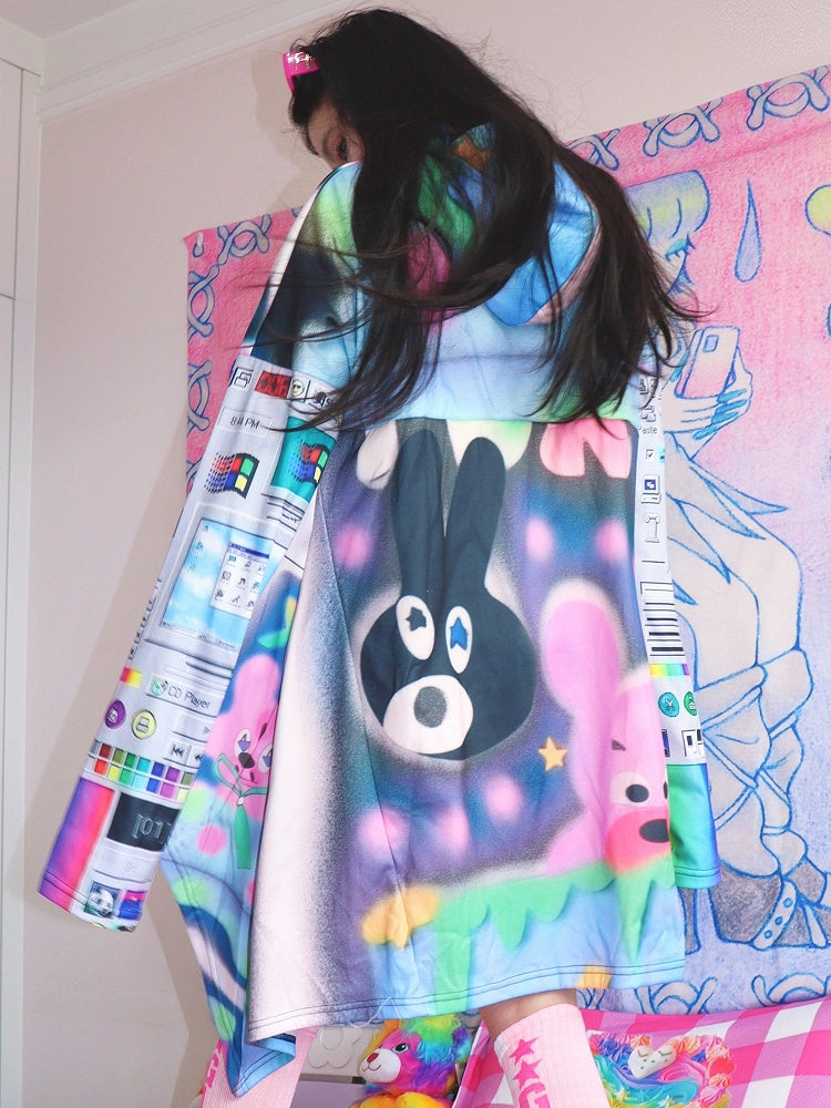 Fashion Print Gyaru Colorful Hoodie Cartoon